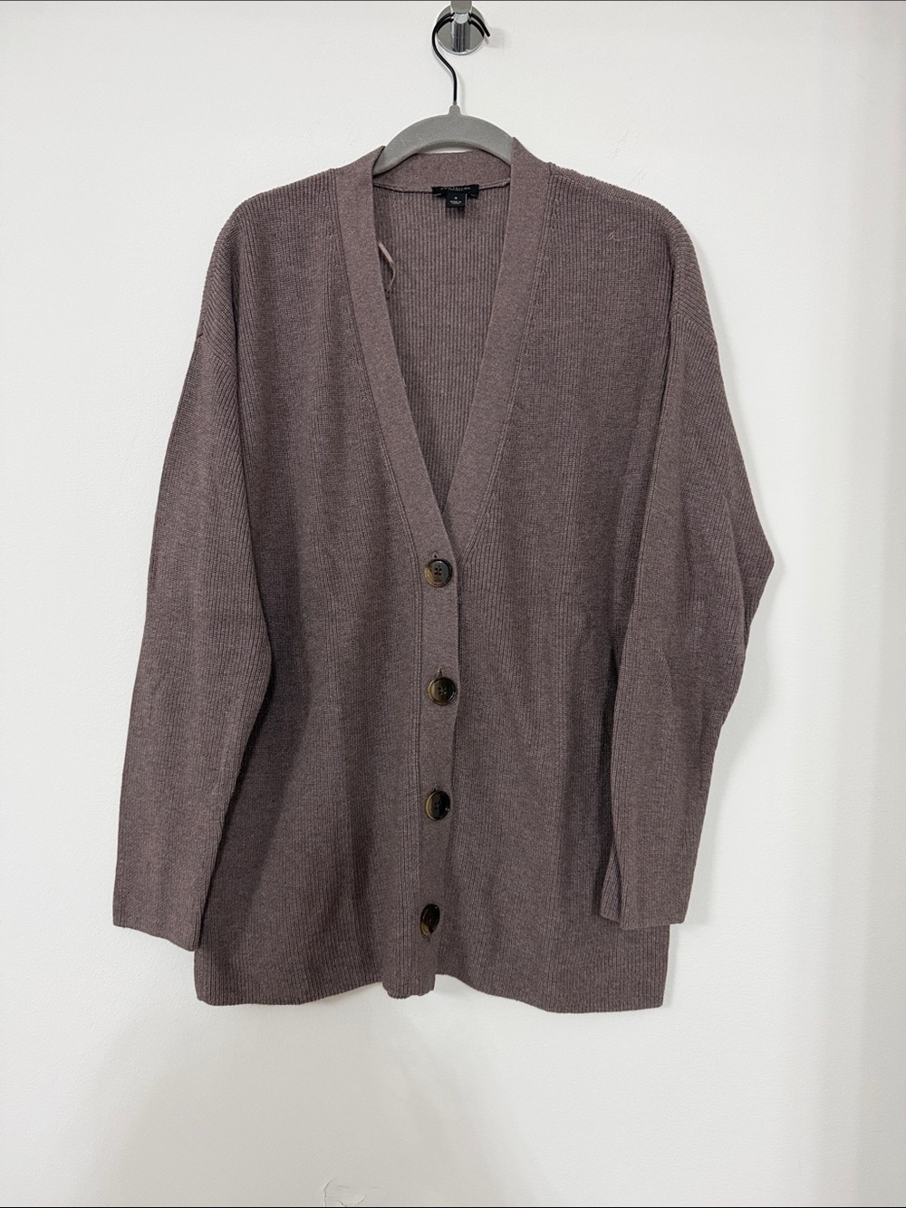 Ann Taylor Factory Oversized Button-Front V-Neck Cardigan - Taupe Brown